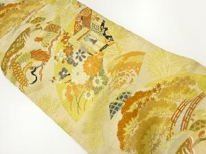 アンティーク　地紙に鶴・菊模様織出し名古屋帯（材料）